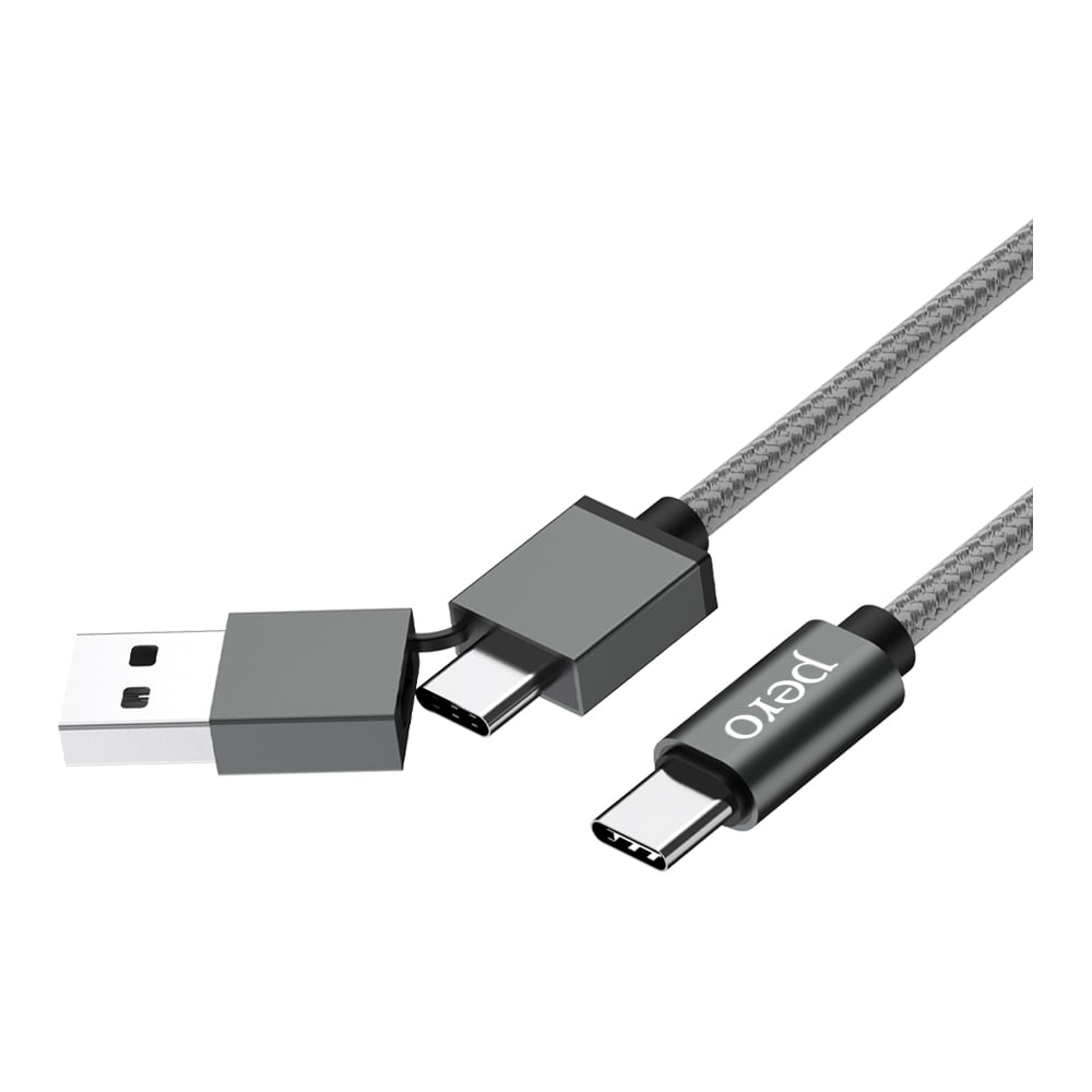 Изображение товара Дата-кабель PERO DC-07 UNIVERSAL 2 in 1 USB-A + PD to Type-C 1м серебро