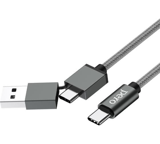 Изображение товара Дата-кабель PERO DC-07 UNIVERSAL 2 in 1, USB-A + PD to Type-C, 1m, Silver PRDC-07UTT1MS