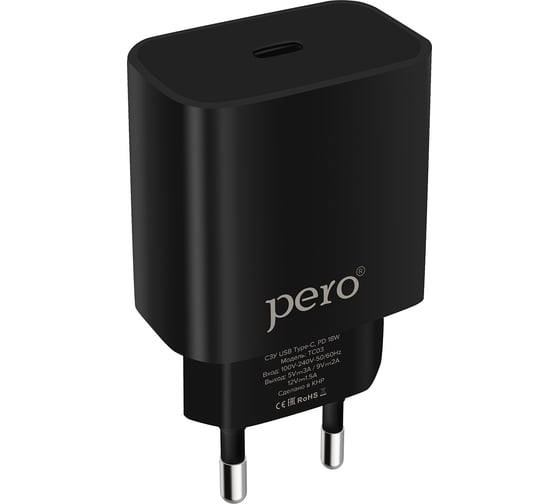Изображение товара Сетевое зарядное устройство PERO TC03 PD 18W черный ТС03BLPD