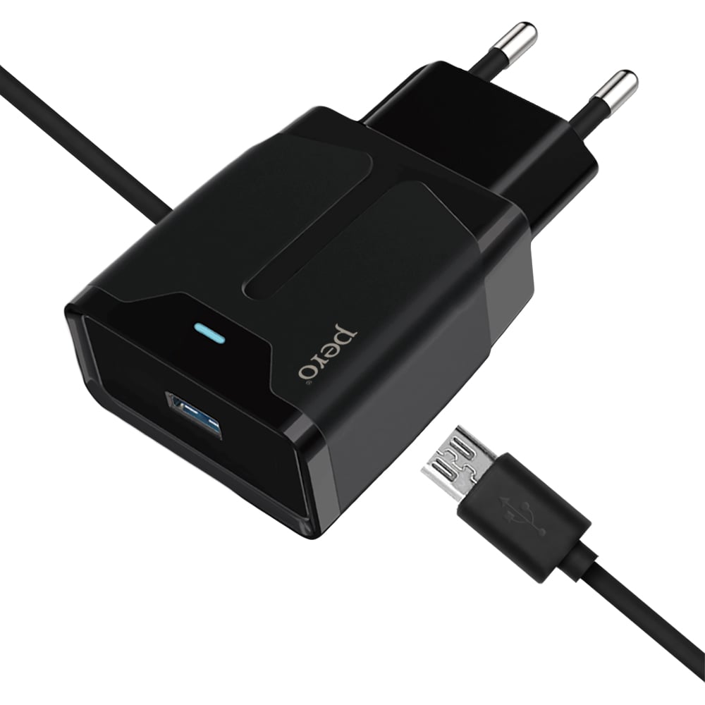 Изображение товара Проводное сетевое зарядное устройство PERO TC04 1USB 2.1A черный с кабелем micro-USB