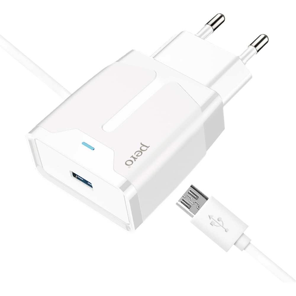 Изображение товара Сетевое зарядное устройство PERO TC04 1USB 2.1A с кабелем micro-USB белое