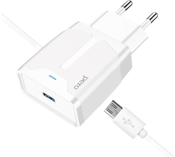 Изображение товара Сетевое зарядное устройство PERO TC04 1USB 2.1A + MICRO-USB CABLE белый ТС04W2AMU