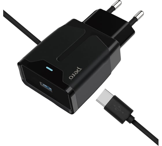 Изображение товара Сетевое зарядное устройство PERO TC04 1USB 2.1A + TYPE-C CABLE черный ТС04B2ATC