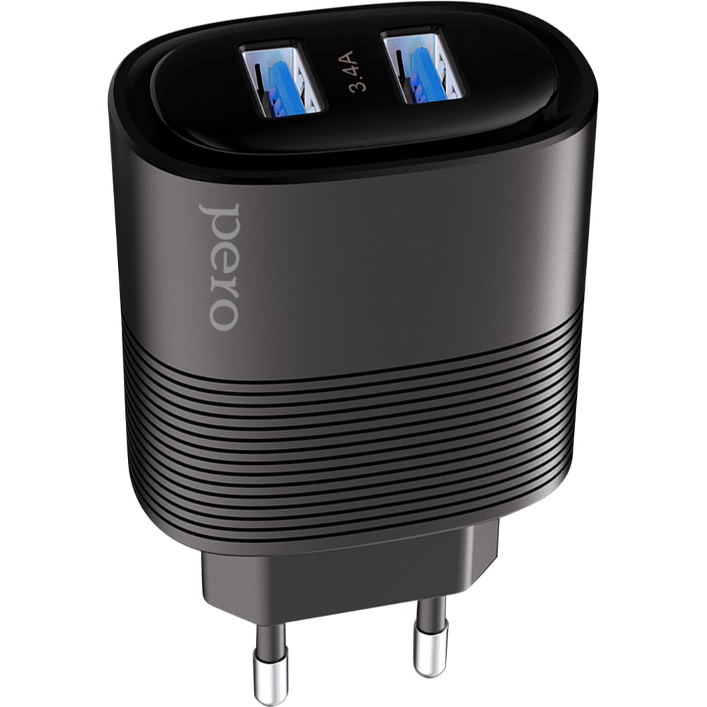 Изображение товара Сетевое зарядное устройство PERO TC08 AUTO MAX 2USB 3.4А черное