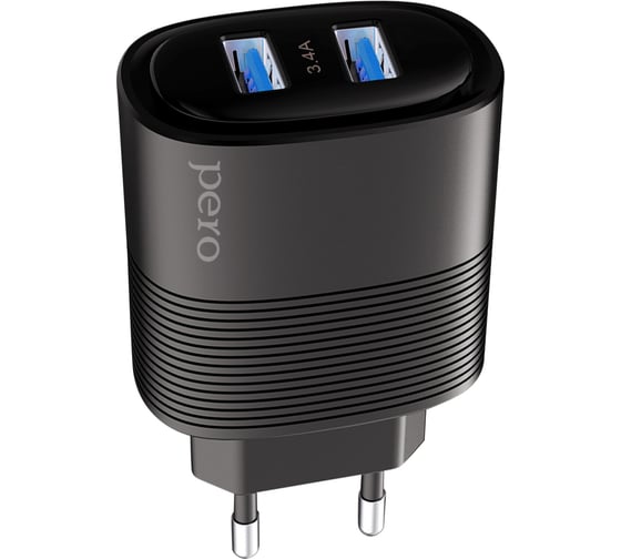 Изображение товара Сетевое зарядное устройство PERO TC08 AUTO MAX 2USB 3.4А черный ТС08BL