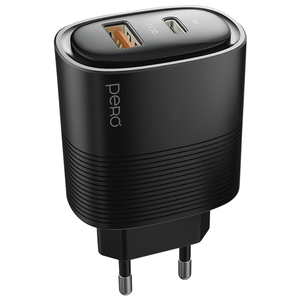 Изображение товара Сетевое зарядное устройство PERO TC11 USB-A QC3.0 + USB-C PD, 45W черный ТС11BL
