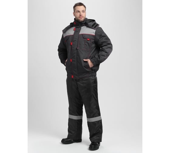 Изображение товара Зимняя куртка укороченная Факел Флофт Премиум (ткань смесовая, 240), т.серый/св.серый/красный 87491754.001