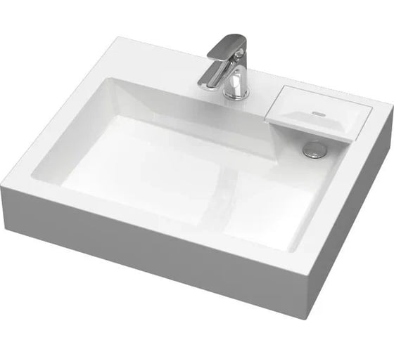 Изображение товара Раковина над стиральной машиной Bauedge BAU Stil 60x50, литьевой мрамор, в комплекте с кронштейнами и сифоном, белый глянец MY2009