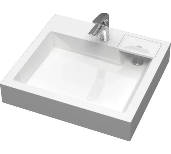 Изображение товара Раковина над стиральной машиной Bauedge BAU Stil 60x55, литьевой мрамор в комплекте с кронштейнами и сифоном, белый глянец MY2008