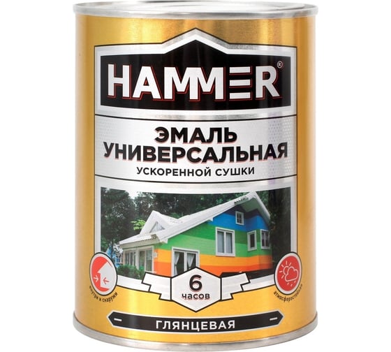 Изображение товара Универсальная эмаль ускоренной сушки HAMMER глянц. серая 0,9 кг ЭК000135032