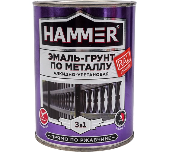 Изображение товара Эмаль-грунт по металлу HAMMER 3в1 АУ п/гл RAL 1023 трансп. желтый 0,9 кг ЭК000133628