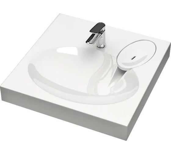 Изображение товара Раковина над стиральной машиной Bauedge BAU Nimb 60x55, литьевой мрамор, в комплекте с кронштейнами и сифоном, белый глянец MY2014