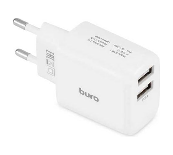 Изображение товара Сетевое зарядное устройство BURO BUWH1 15.5W 3.1A 2xUSB универсальное белый (BUWH15S200WH) 1920210