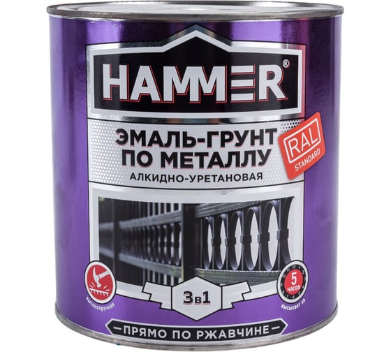 Изображение товара Эмаль-грунт по металлу HAMMER 3в1 АУ п/гл RAL 7040 серое окно 2,7 кг ЭК000133631
