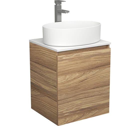 Изображение товара Тумба Bauedge Bau Dream Blackwood 50 с дверцей, раковина BAU Nimb 50x36, смеситель для раковины высокий Hotel Still, нержавеющая сталь SD3042