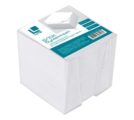 Изображение товара Непроклеенный блок для записей LITE 9х9х9 см, куб, белый, 65 г/м2, в подставке NGB4-909090L