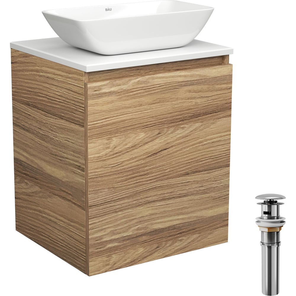 Изображение товара Тумба Bauedge Bau Dream Blackwood 50 с дверцей, раковина BAU Spectrum mini 47x24, выпуск клик клак, хром SD3020