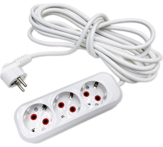 Изображение товара Удлинитель бытовой SLP electrics с заземлением, 3 гнезда, 3 метра, IP20, 10А, 2200 Вт, ПВС 3х1,0, от +1С до +35С 3203-00010