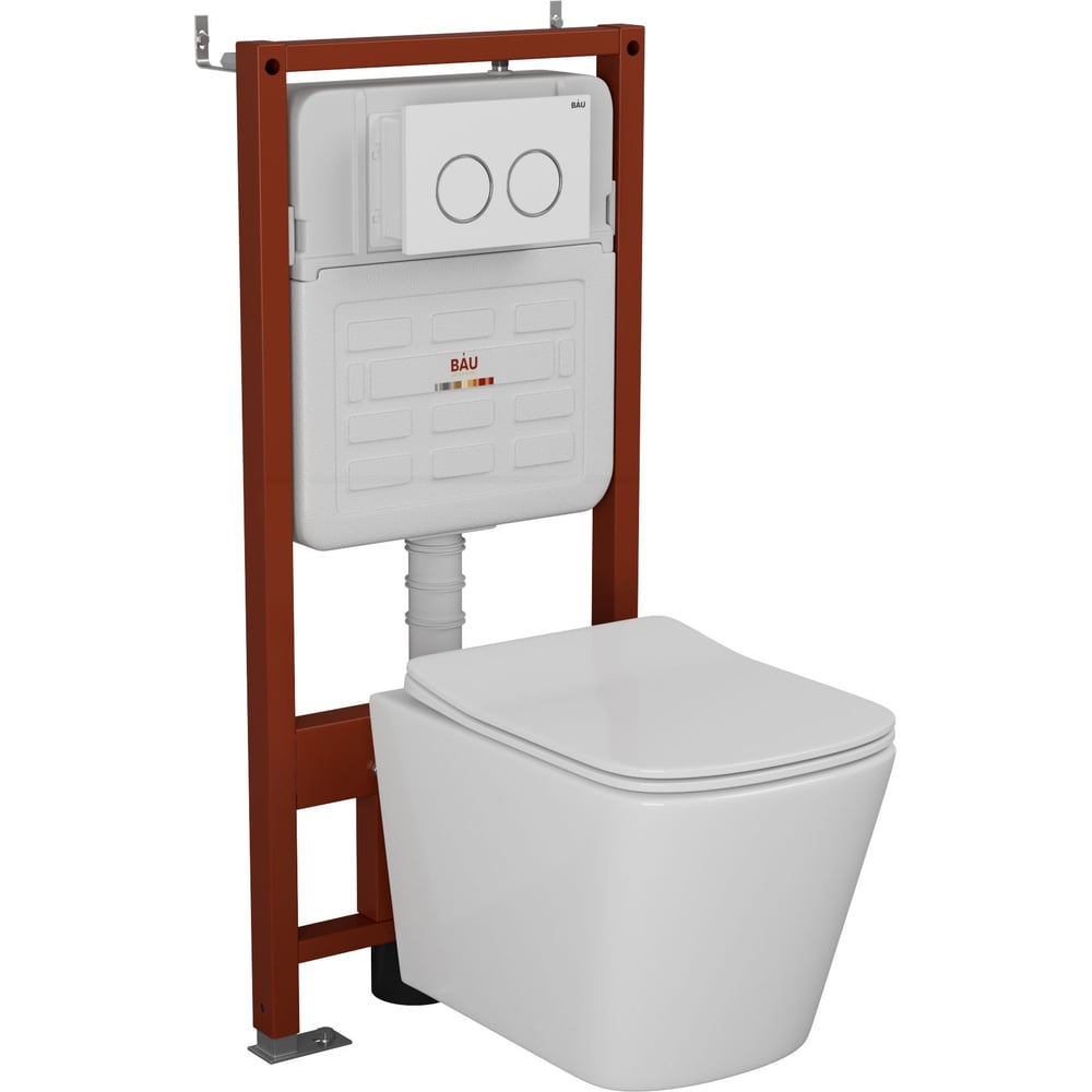 Изображение товара Комплект Bauedge BAU 6 в 1 с безободковым унитазом и клавишей в стильном исполнении