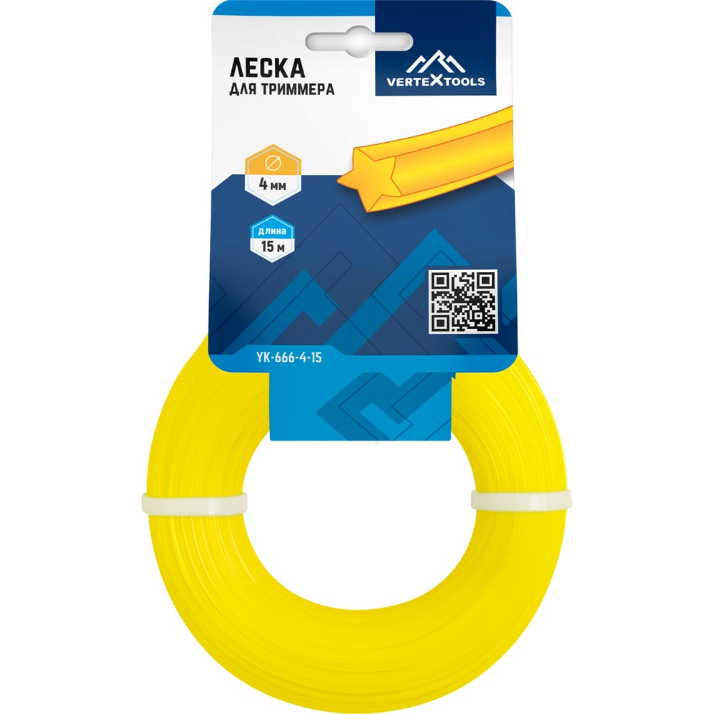 Изображение товара Леска для триммера 4 мм 15 м звезда vertextools YK-666-4-15