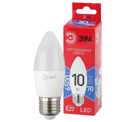 Изображение товара Набор 10 штук лампочки ЭРА RED LINE LED B3510W865E27 R светодиодные (EC) Е14 / E14 10Вт свеча холодн Б0056237