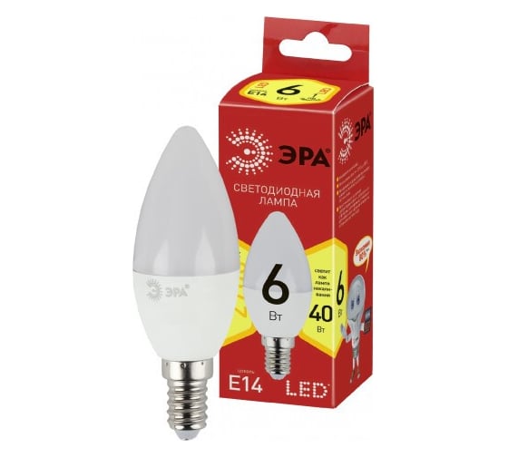 Изображение товара Набор 10 штук лампочки ЭРА RED LINE LED B356W827E14 R светодиодные (EC) Е14 / E14 6Вт свеча теплый б Б0056223