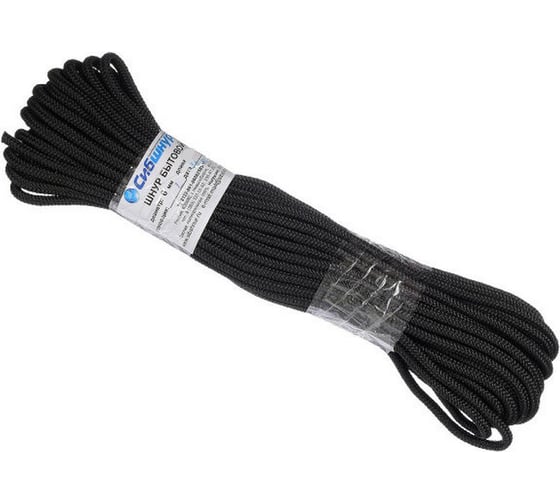 Изображение товара Плетеный бытовой шнур Сибшнур диаметр 6 мм, 10 м, черный 20272