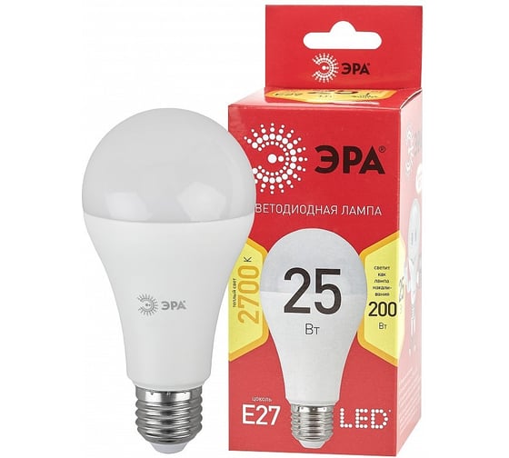 Изображение товара Набор 10 штук лампочки ЭРА RED LINE LED A6525W827E27 R светодиодные (EC) Е27 / E27 25 Вт груша теплы Б0057746