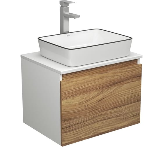 Изображение товара Комплект для ванной Bauedge 3 предмета (тумба Bau Dream Blackwood 60 + раковина BAU Hotel Black Rand 48х37, белая, смеситель высокий Hotel Still) BD1640