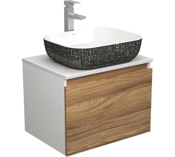Изображение товара Комплект для ванной Bauedge 3 предмета (тумба Bau Dream Blackwood 60 + раковина BAU Stil Black White 50х40, белая/черная, смеситель высокий Hotel Still) BD1660