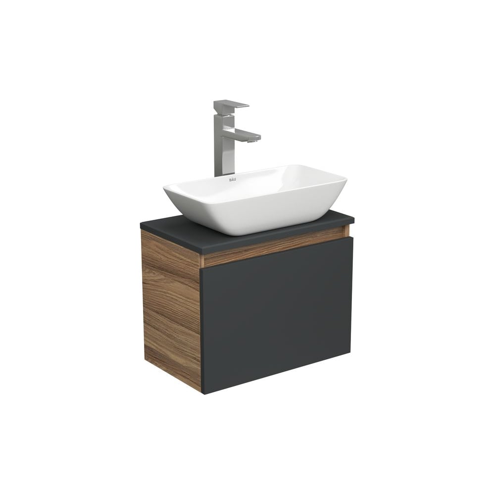 Изображение товара Комплект для ванной Bauedge 3 предмета Tумба BAU Spectrum мини раковина и смеситель