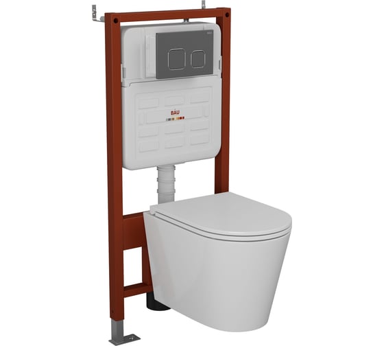 Изображение товара Комплект 6 в 1 Bauedge BAU усиленная инсталляция BAU IDEAL, унитаз подвесной безободковый торнадо обратного потока Bau Nimb Hurricane-2, сиденье дюропласт E458103-E00121-BK0001-HQ2