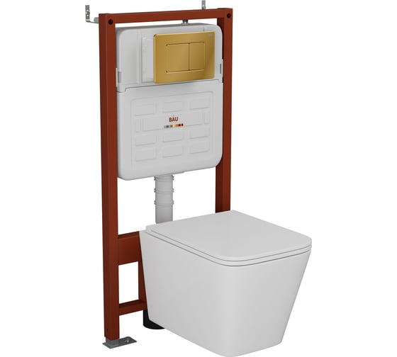 Изображение товара Комплект 6 в 1 Bauedge BAU усиленная инсталляция BAU IDEAL, унитаз подвесной безободковый торнадо обратного потока Bau Stil Hurricane2, сиденье микролифт E458103-BS0001-HQ2-E00108