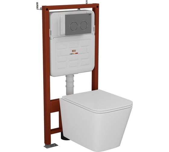 Изображение товара Комплект 6 в 1 Bauedge BAU усиленная инсталляция BAU IDEAL, унитаз подвесной безободковый торнадо обратного потока Bau Stil Hurricane2, сиденье дюропласт мик E458103-BS0001-HQ2-E00114