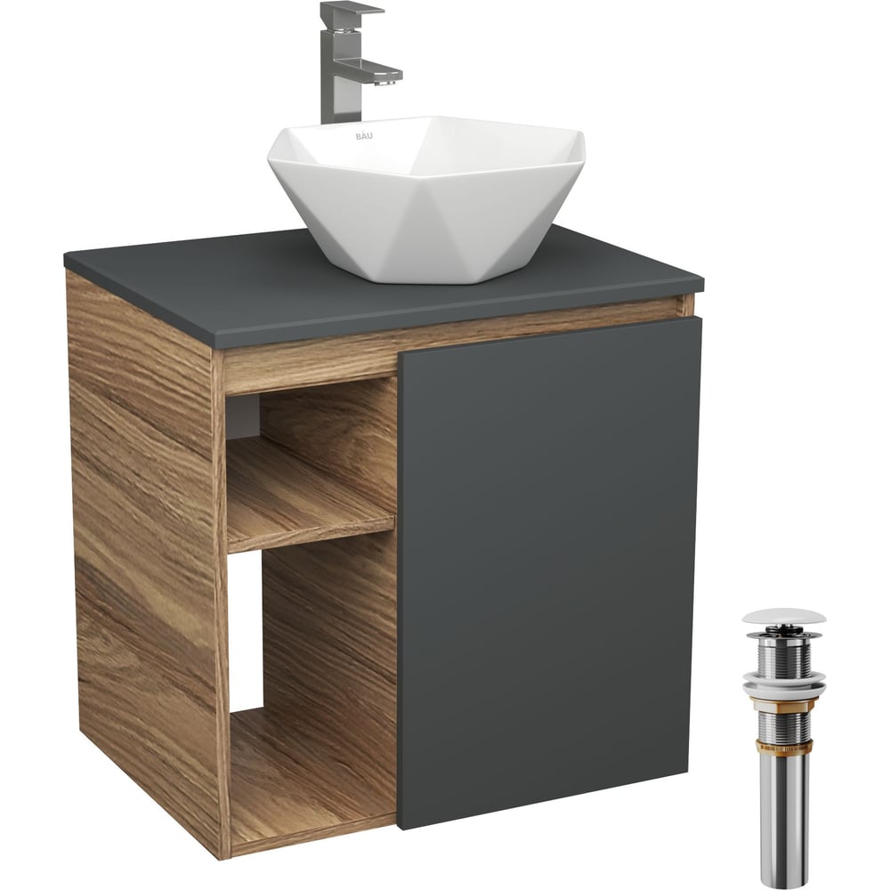 Изображение товара Тумба Bauedge Bau Dream 60 правая с раковиной BAU Crystal и смесителем Hotel Still