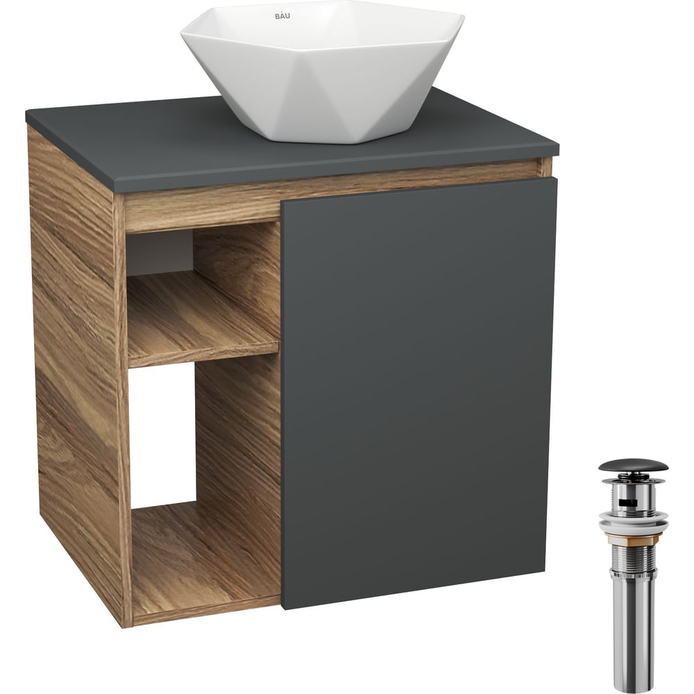 Изображение товара Тумба Bauedge Bau Dream Blackwood 60 правая с раковиной BAU Crystal 40х40 графит