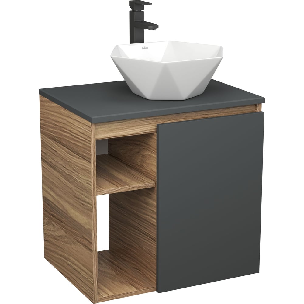 Изображение товара Тумба для ванной Bauedge Bau Dream 60 с раковиной и смесителем черный графит