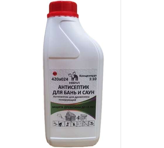Изображение товара Антисептик для древесины HIRVI для бань саун, тонирующий, 1 л, концентрат 1:10 420а024