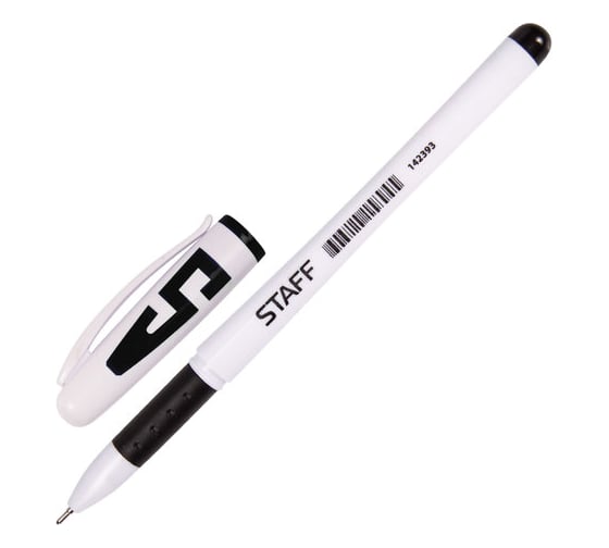 Изображение товара Ручка 12 шт в упаковке Staff гелевая с грипом Manager ЧЕРНАЯ корпус белый игольч. узел 05мм линия 035мм  142393