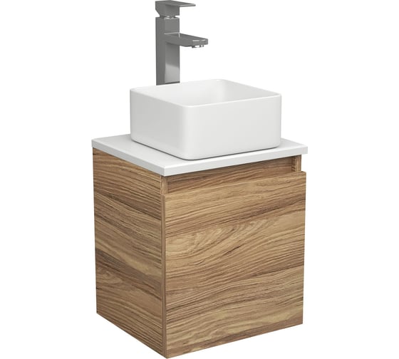 Изображение товара Тумба Bauedge Bau Dream Blackwood 35, раковина BAU Mini 24х24, смеситель для раковины высокий Hotel Still, нержавеющая сталь SD3006