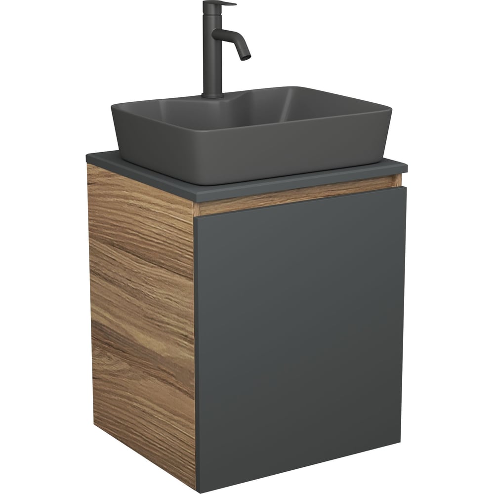 Тумба Bauedge Bau Dream Blackwood 50 графит, раковина BAU Cerama 48х37 темно-серая матовая, смеситель Hotel Dream Black, нерж. сталь, черный SD4183