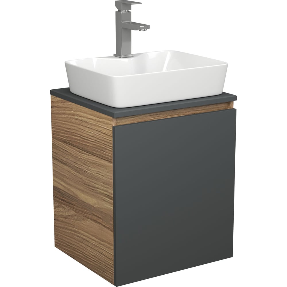Изображение товара Современная тумба для ванной Bauedge Bau Dream Blackwood 50 с раковиной и смесителем