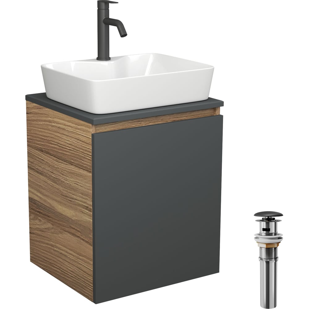 Изображение товара Современный комплект мебели для ванной Bauedge Bau Dream Blackwood 50 с раковиной и смесителем