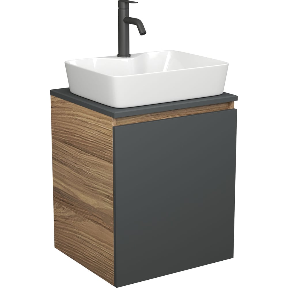 Изображение товара Тумба для ванной Bauedge Bau Dream Blackwood 50 графит с раковиной и смесителем