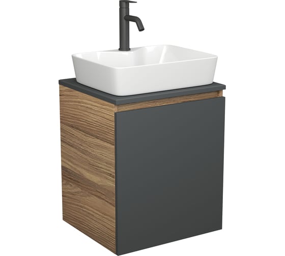 Изображение товара Тумба Bauedge Bau Dream Blackwood 50 графит, раковина BAU Cerama 48х37 белая, смеситель Hotel Dream Black, нерж. сталь, черный SD4169