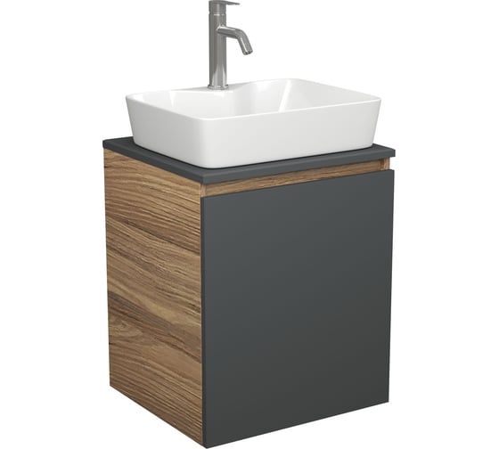 Изображение товара Тумба Bauedge Bau Dream Blackwood 50 графит, раковина BAU Cerama 48х37 белая, смеситель Hotel Dream, нерж. сталь SD4168