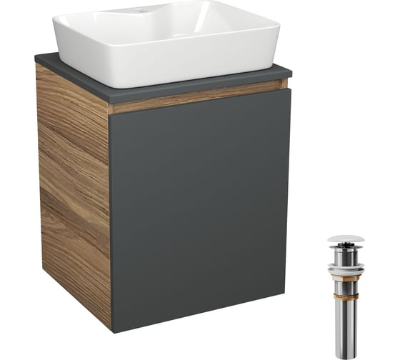 Изображение товара Тумба Bauedge Bau Dream Blackwood 50 графит, раковина BAU Cerama 48х37 белая, выпуск клик-клак белый SD4171