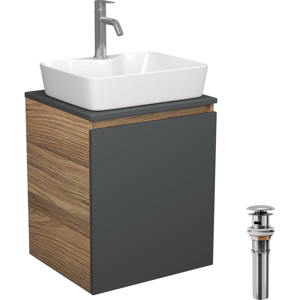 Изображение товара Комплект мебели для ванной Bauedge Bau Dream Blackwood 50 с раковиной BAU Cerama и смесителем HOTEL