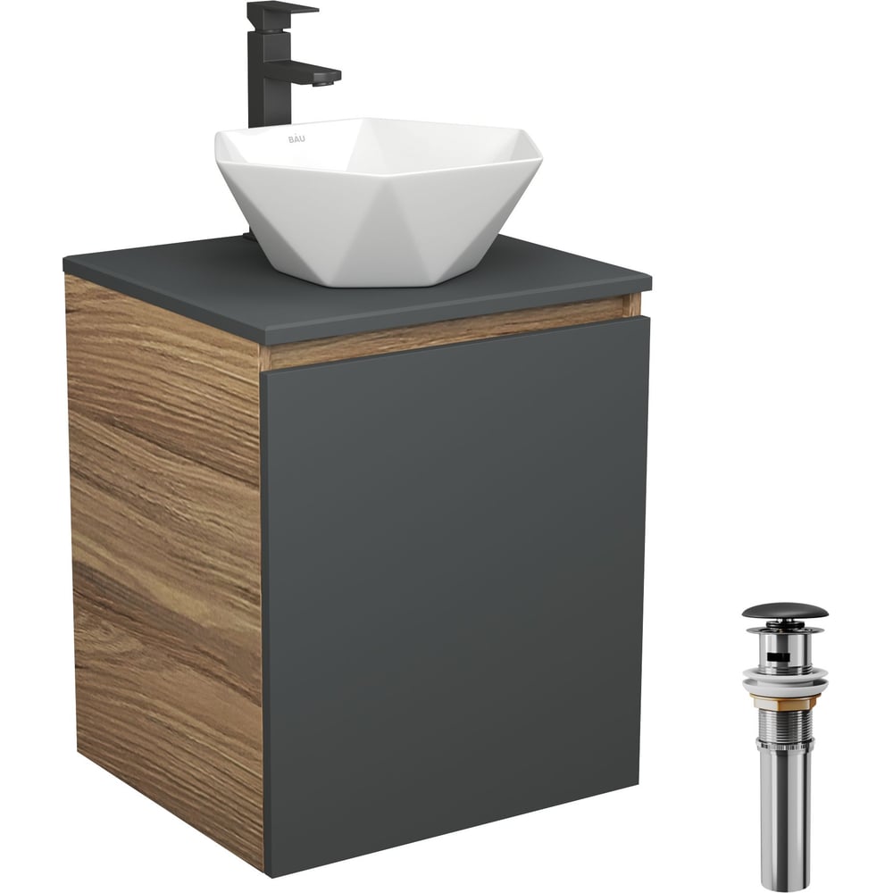 Изображение товара Тумба для ванной Bauedge Bau Dream Blackwood 50 графит с раковиной