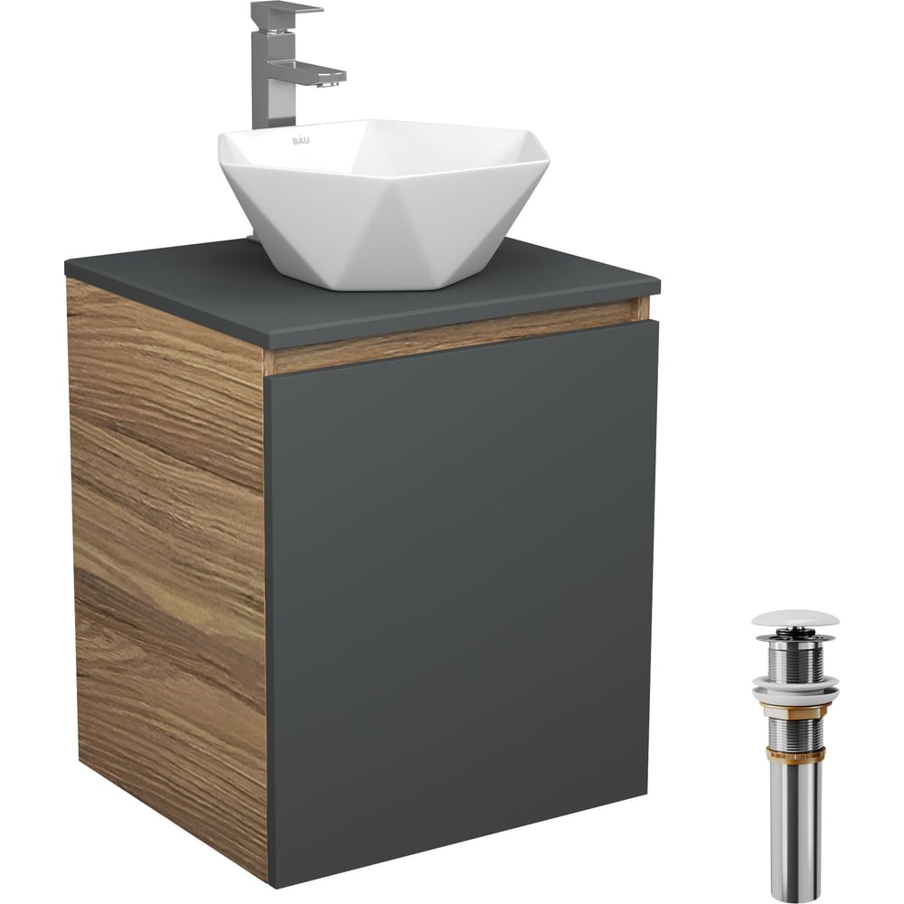 Изображение товара Комплект мебели для ванной Bauedge Bau Dream Blackwood 50 графит с раковиной и смесителем